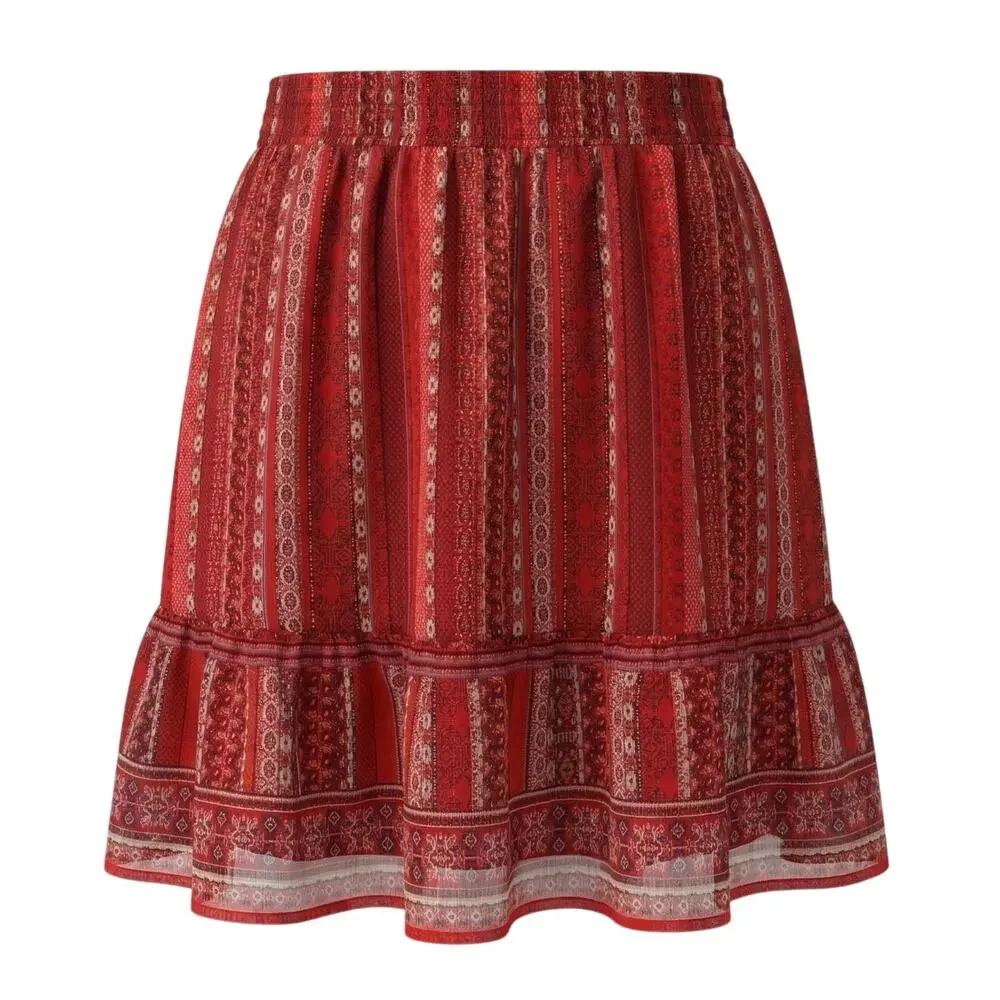 Loft Womens M Boho‎ Eclectic Maximalist Vacation Smocked Tiered Metallic Skirt